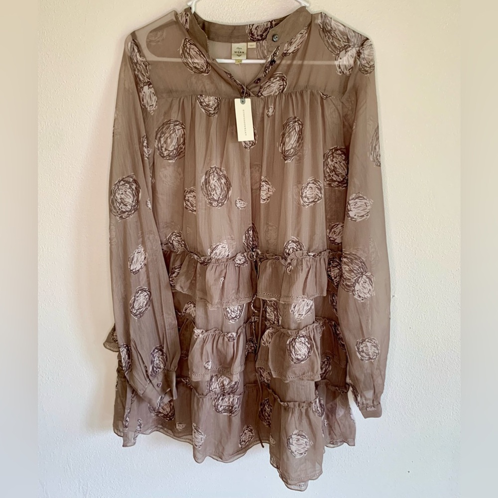 Seen Worn Kept by Anthropologie Ruffle Tiered Long Sleeve Mini Dress Sz. M NWT
